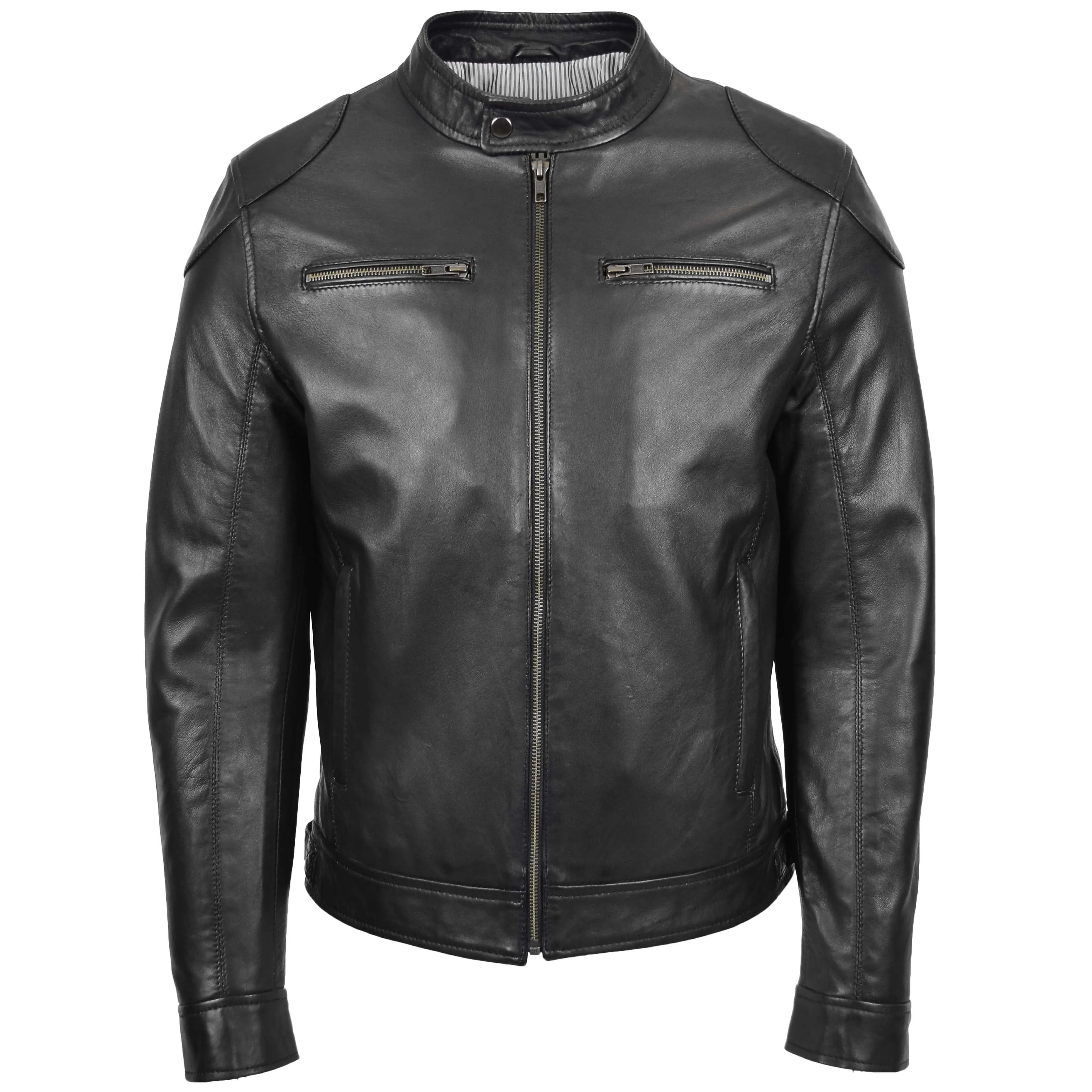 Mens Biker Soft Casual Leather Jacket Milton Black