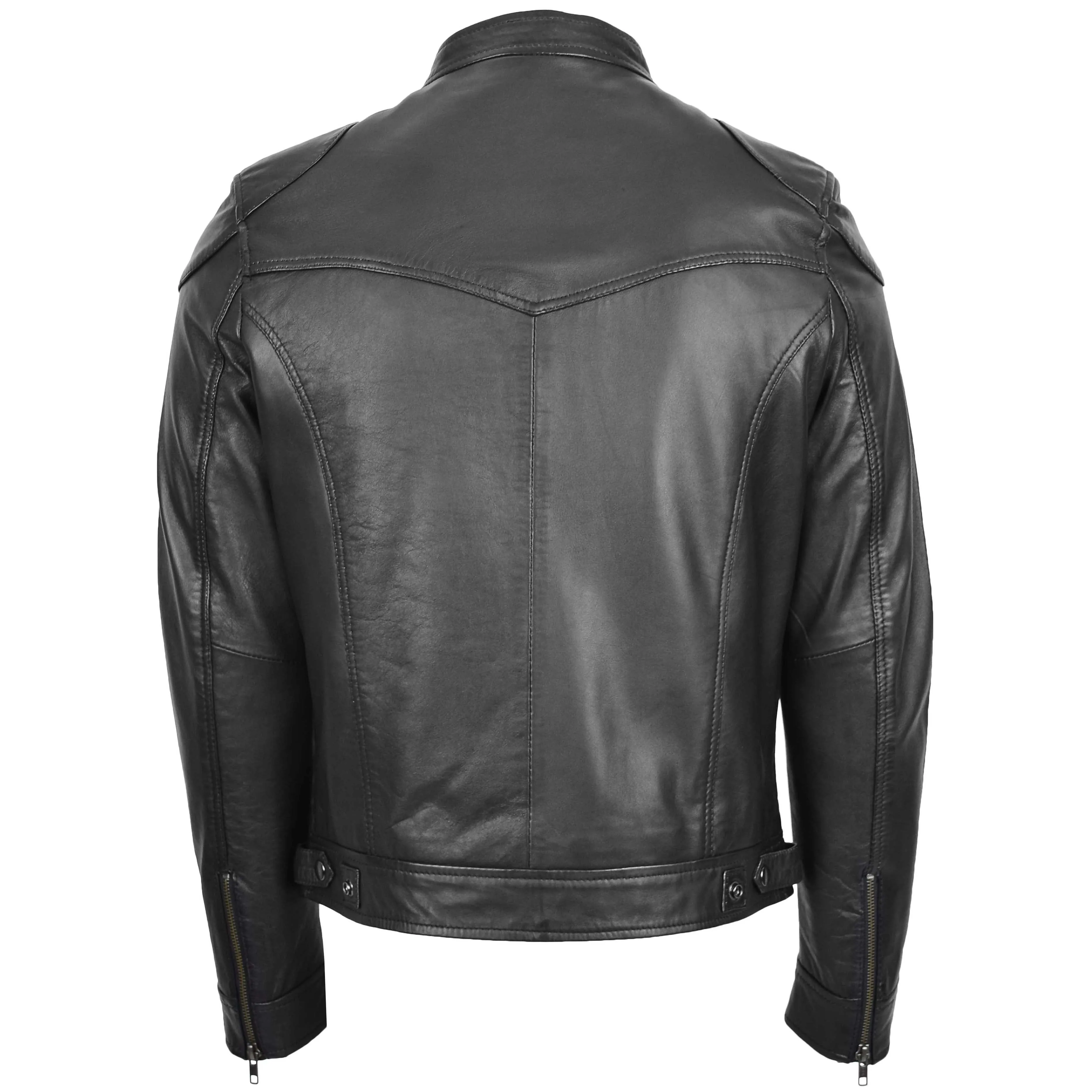 Mens Biker Soft Casual Leather Jacket Milton Black