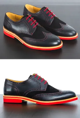 Mens Black & Red Leather Wingtip Dress Shoes