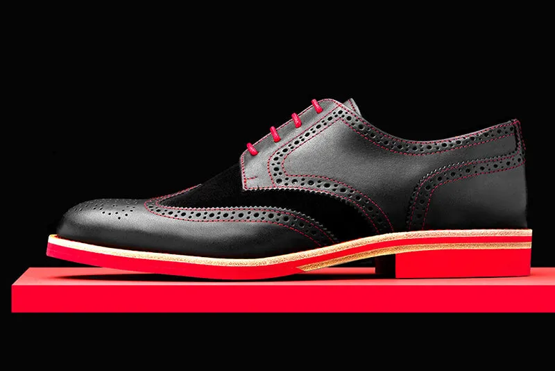 Mens Black & Red Leather Wingtip Dress Shoes