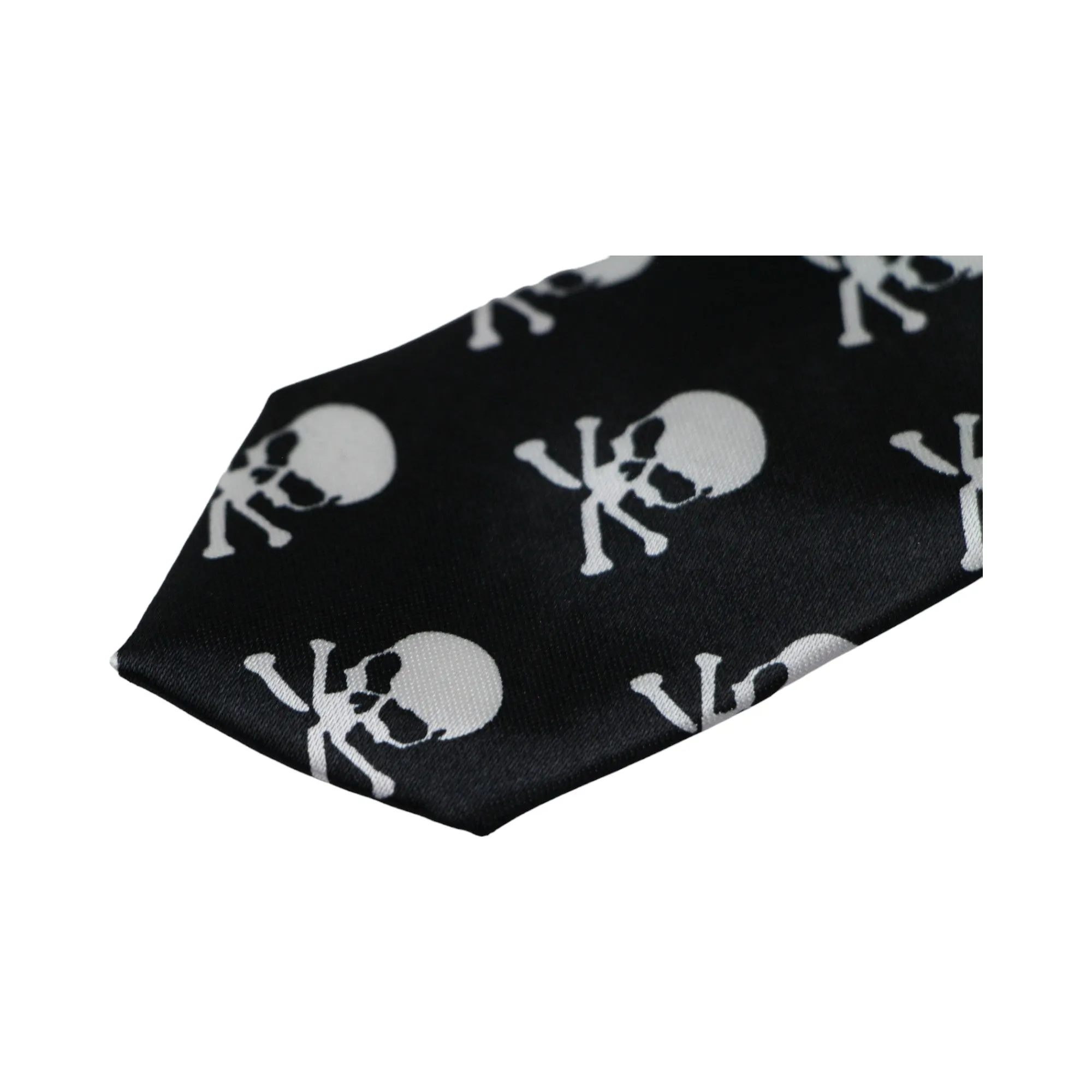 Mens Black & White Skulls 5cm Skinny Neck Tie