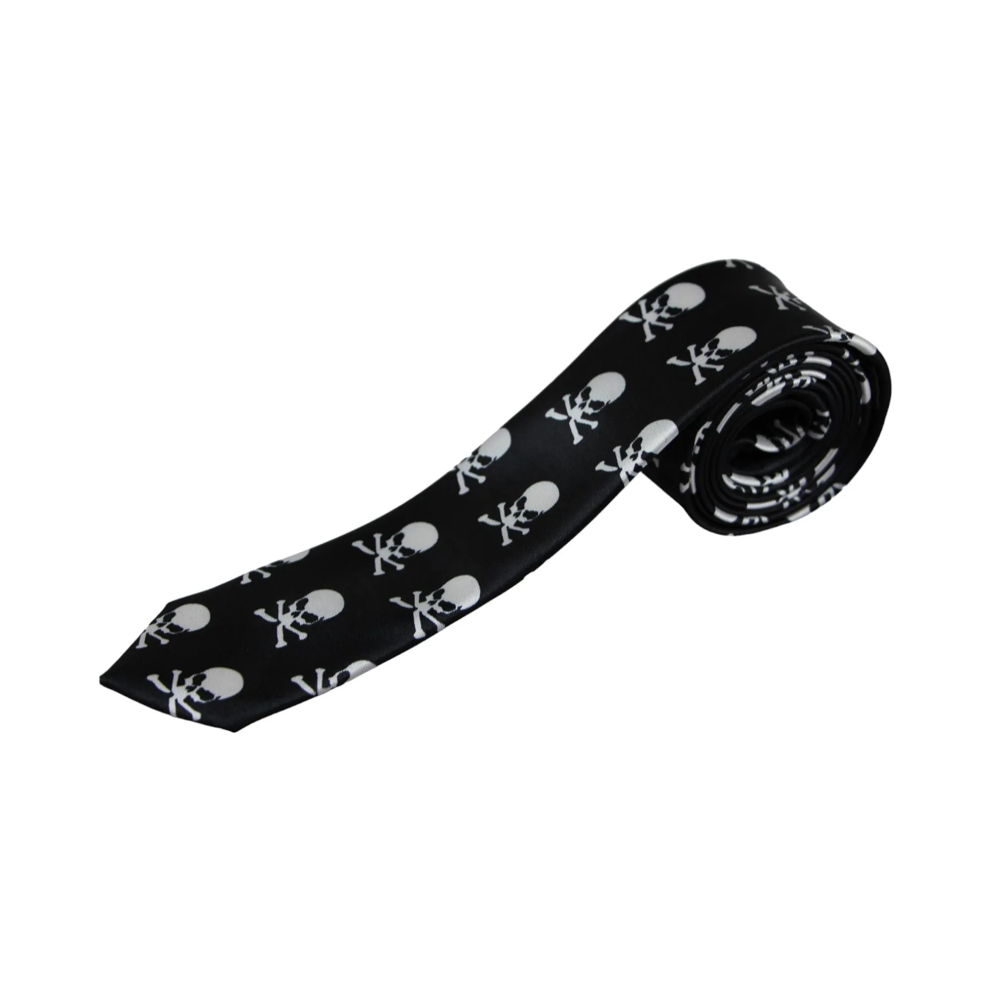 Mens Black & White Skulls 5cm Skinny Neck Tie