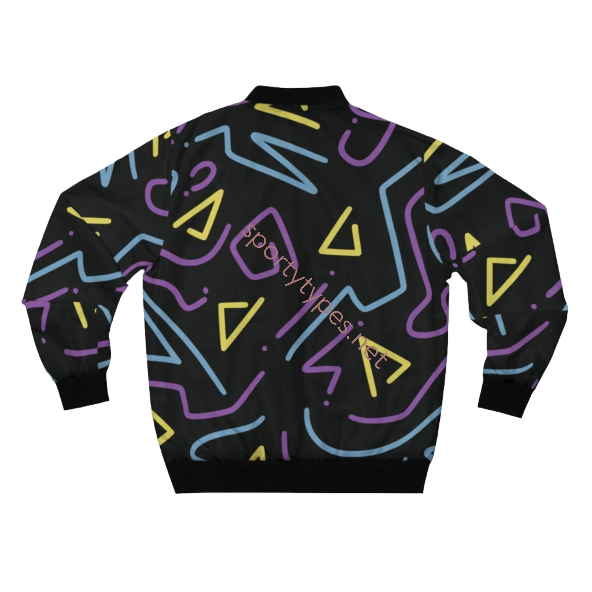 Men's Black and Multicolored Geometric Print Bomber Jacket