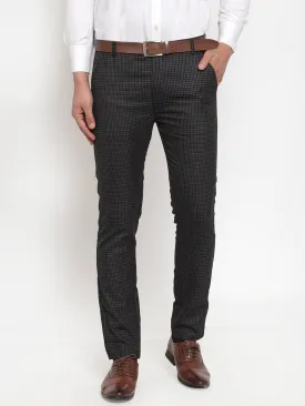 Men's Black Checked Formal Trousers ( GP 254Black ) - Jainish