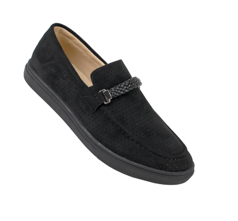 Men's Black Loafers Slip-On Shoes Suede Material Summer Drivers