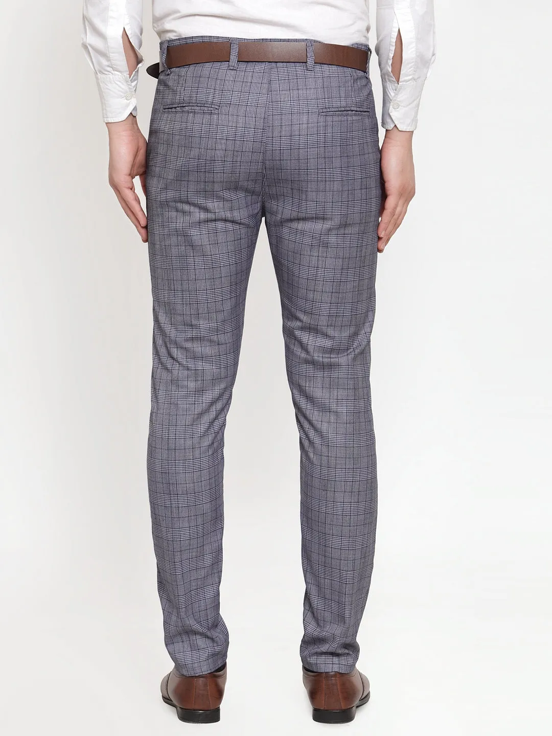 Men's Blue Checked Formal Trousers ( GP 254Blue ) - Jainish