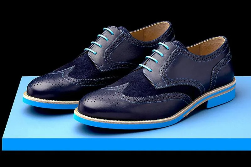 Mens Blue Leather Wingtip Dress Shoes - Size 10