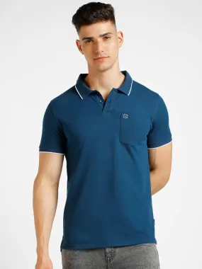 Men's Blue Solid Slim Fit Half Sleeve Cotton Polo T-Shirt