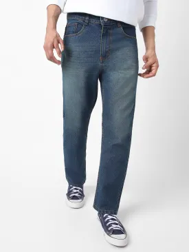 Men's Blue Straight Fit Washed Jeans Stretchable