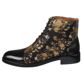 Men's Boot Oxford Brogue Floral Print Lace Up Leather Ankle Boots