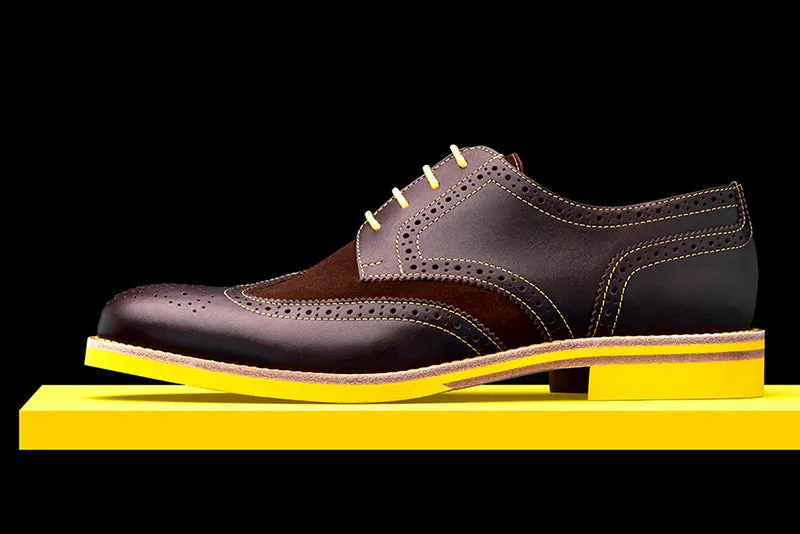 Mens Brown & Yellow Leather Wingtip Dress Shoes - Size 12