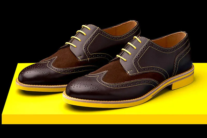 Mens Brown & Yellow Leather Wingtip Dress Shoes - Size 12