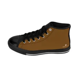 Men's Brown High-top Sneakers, Solid Earth Brown Color Minimalist Designer Tennis Running Shoes