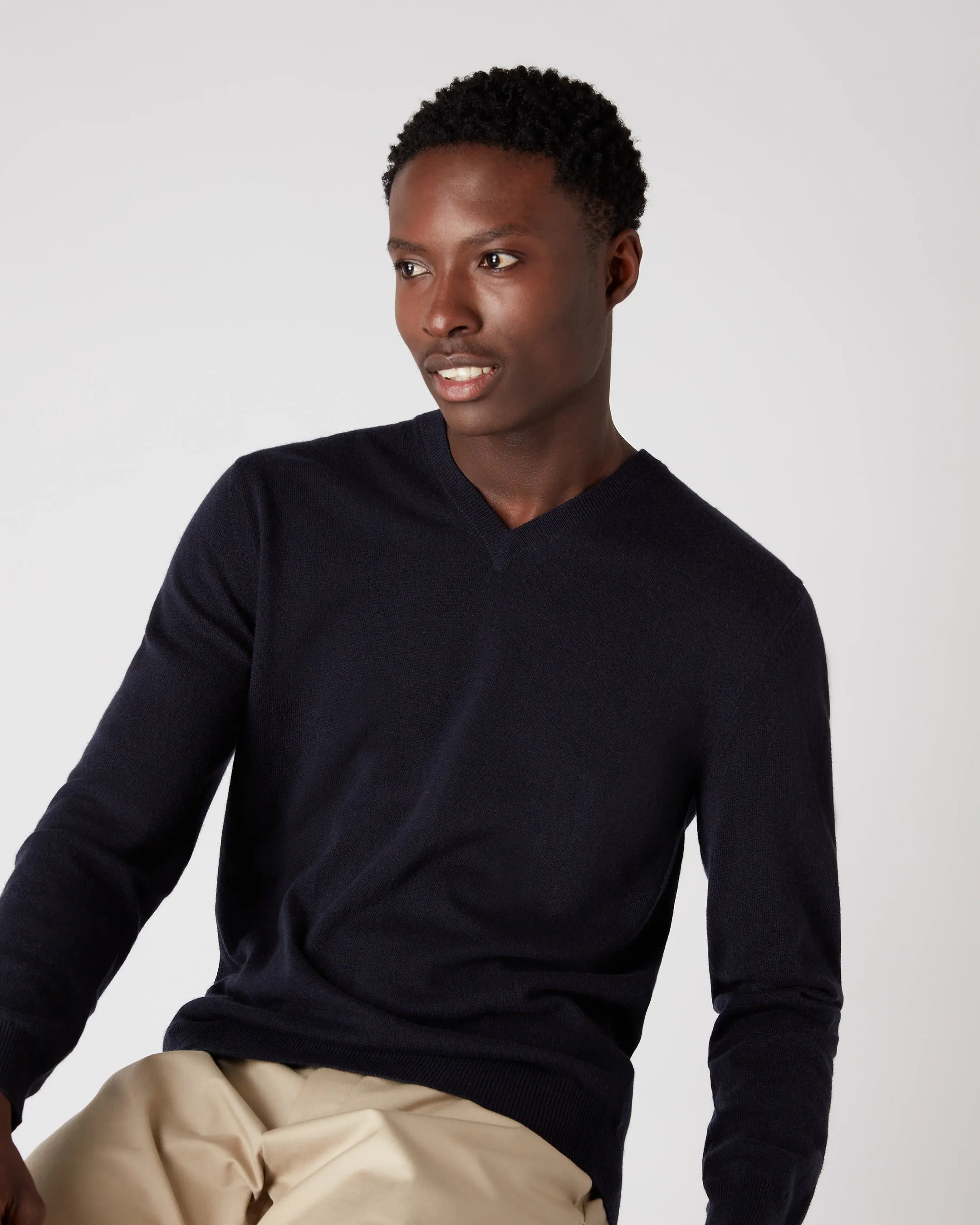 Men's Burlington V Neck Cashmere Jumper Navy Blue