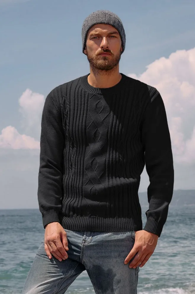 Mens Cable Knit Pullover Sweater Vintage Crewneck Warm Casual Sweaters