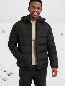 Men's Casual Sleek Solid Colour Puffer Jacket with Zip-Up and Hood | Ideal for Autumn/Winter