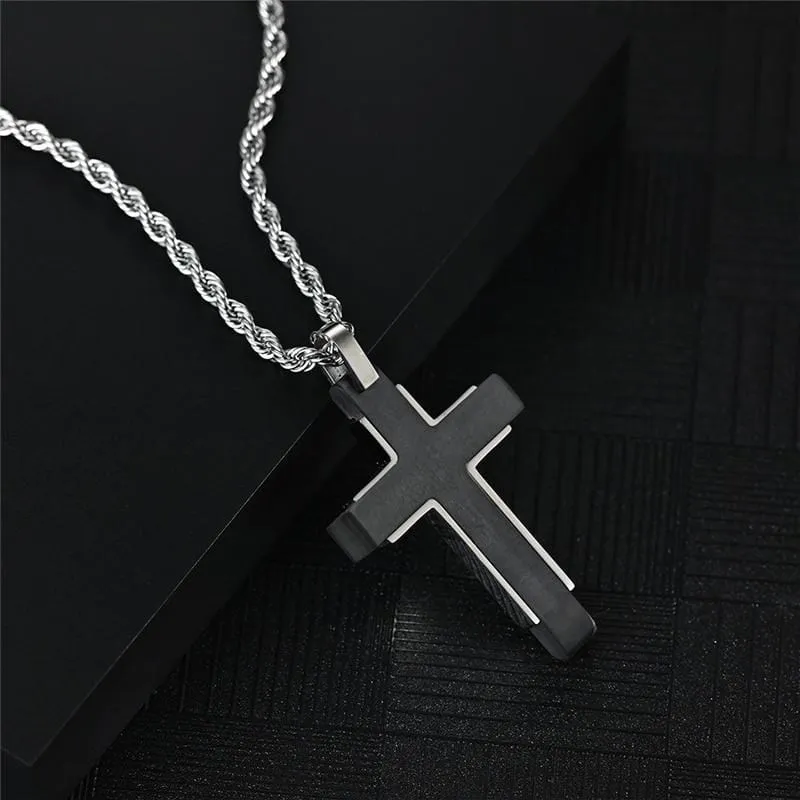 Men's Christian Necklace <br> Black Plated