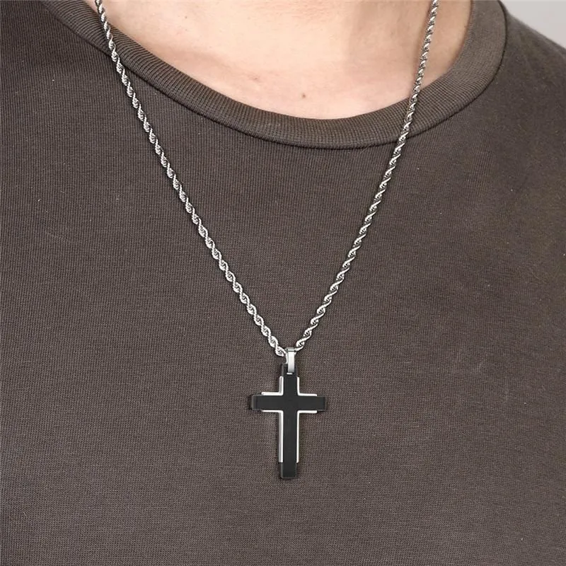 Men's Christian Necklace <br> Black Plated