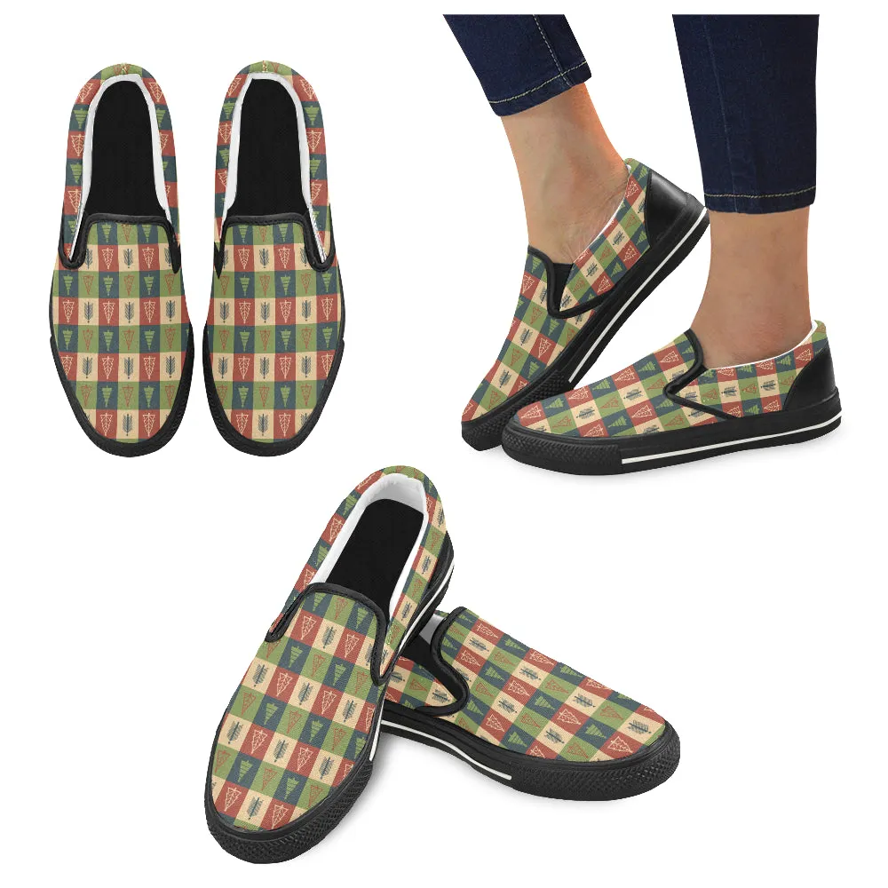 Men's Christmas Tree Print Canvas Slip On Shoes