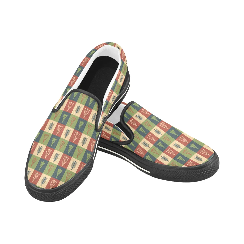 Men's Christmas Tree Print Canvas Slip On Shoes