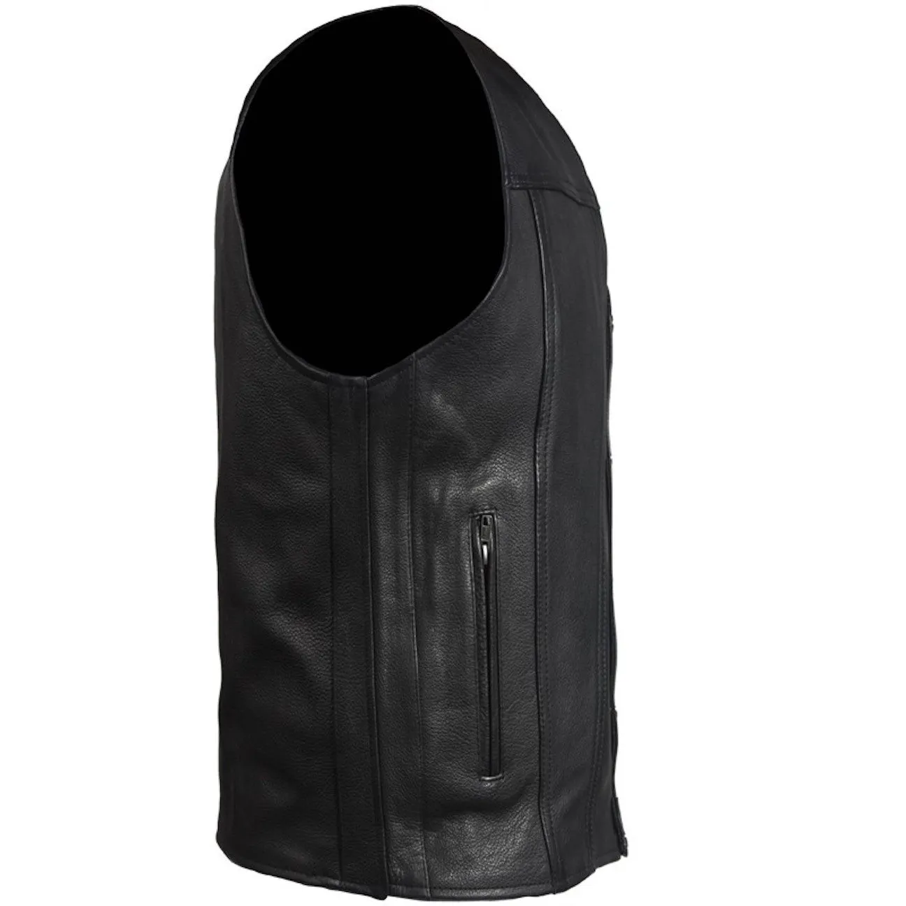 Mens Classic Naked Leather Motorcycle Club Vest With Gun Pockets