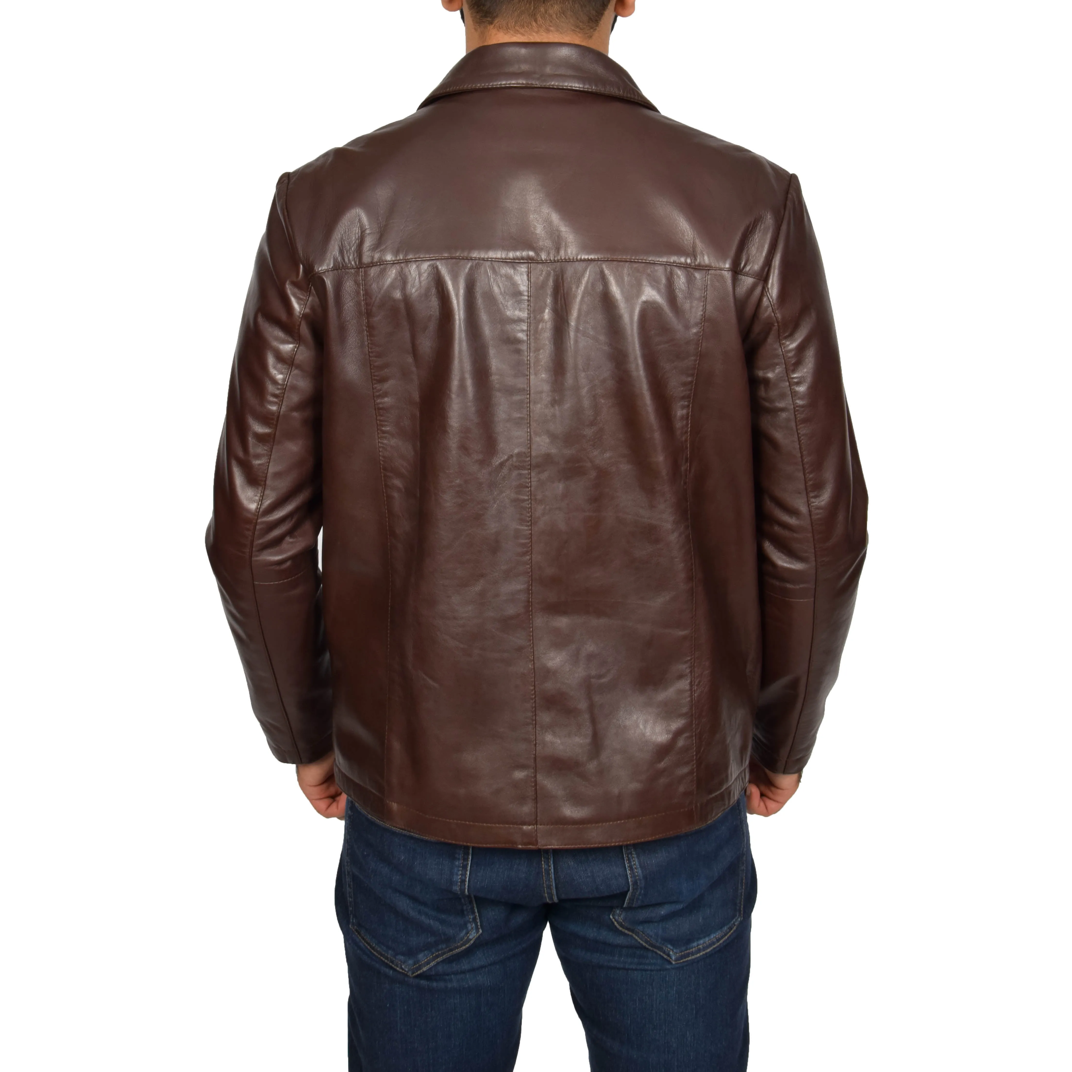 Mens Classic Zip Fasten Box Leather Jacket Tony Brown