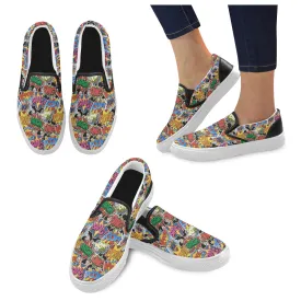 Men's Cosmic Bubbles Pop Art Print Canvas Slip on Shoes (White)