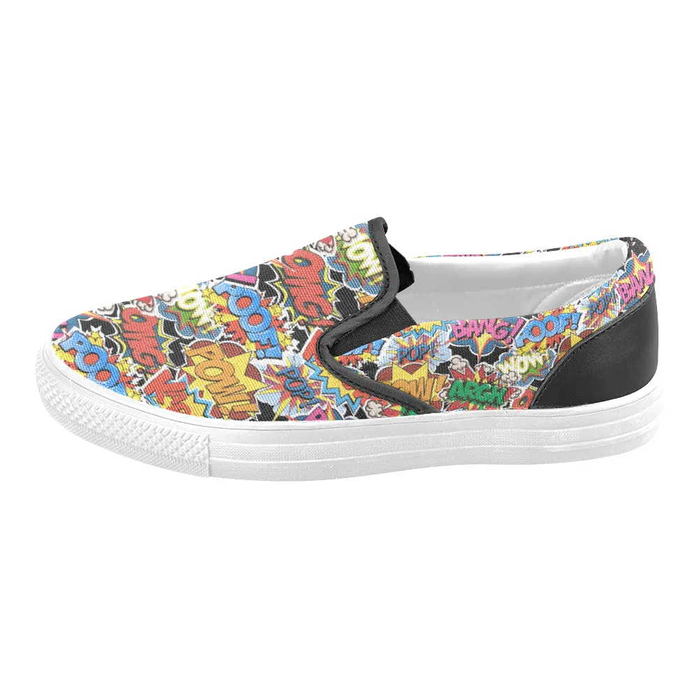 Men's Cosmic Bubbles Pop Art Print Canvas Slip on Shoes (White)