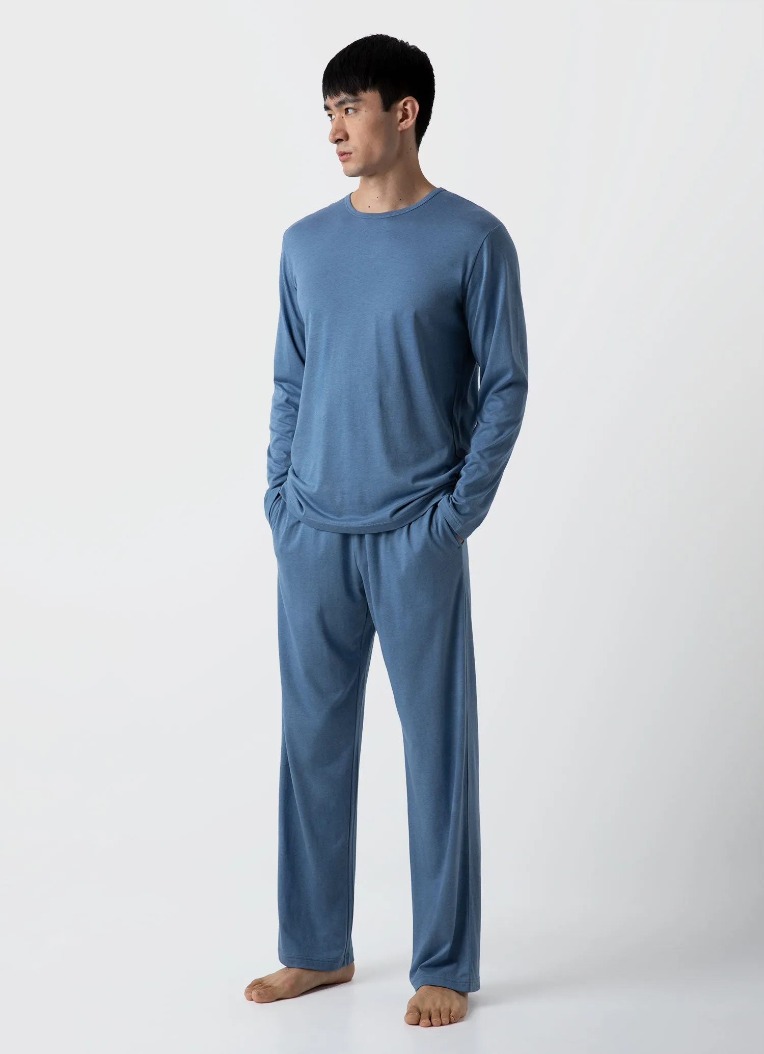 Men's Cotton Modal Lounge Long Sleeve T-shirt in Bluestone