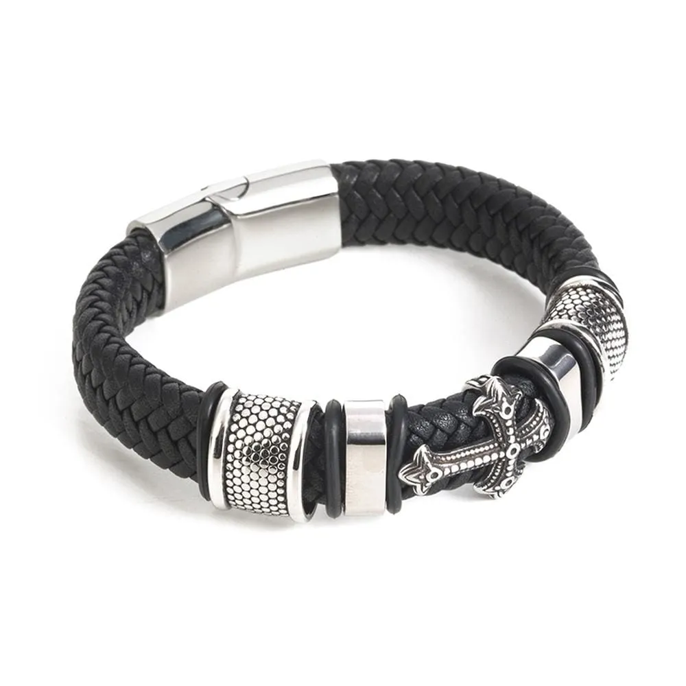 Men's Cross Bracelet <br> Leather Medieval