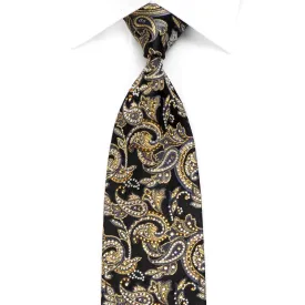 Men's Crystal Tie Gold Paisley Anthemion On Black With Gold Sparkles