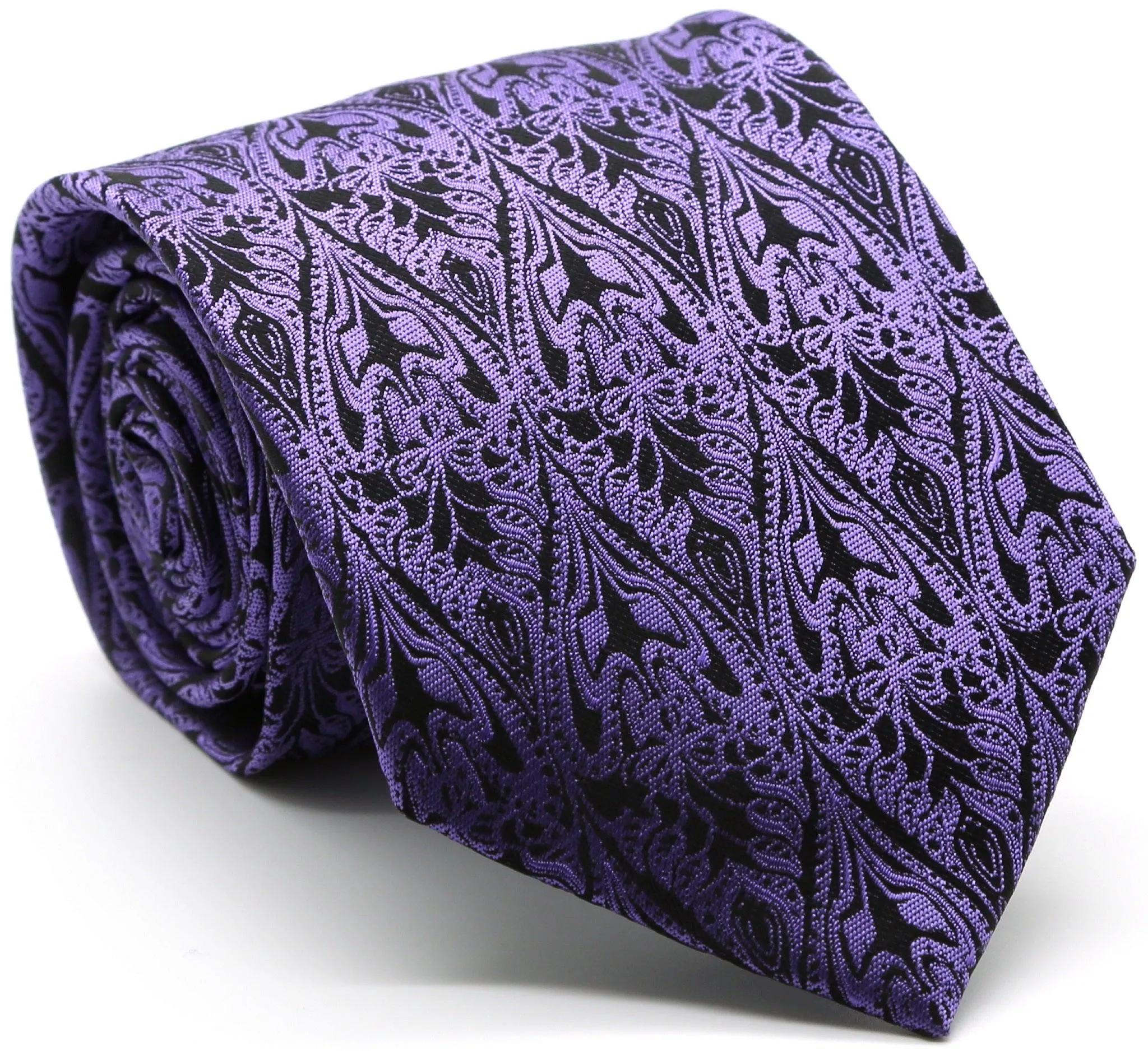 Mens Dads Classic Purple Paisley Pattern Business Casual Necktie & Hanky Set GO-6