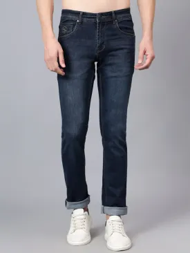 Men's Dark Blue Solid Full Length Stretchable Jeans