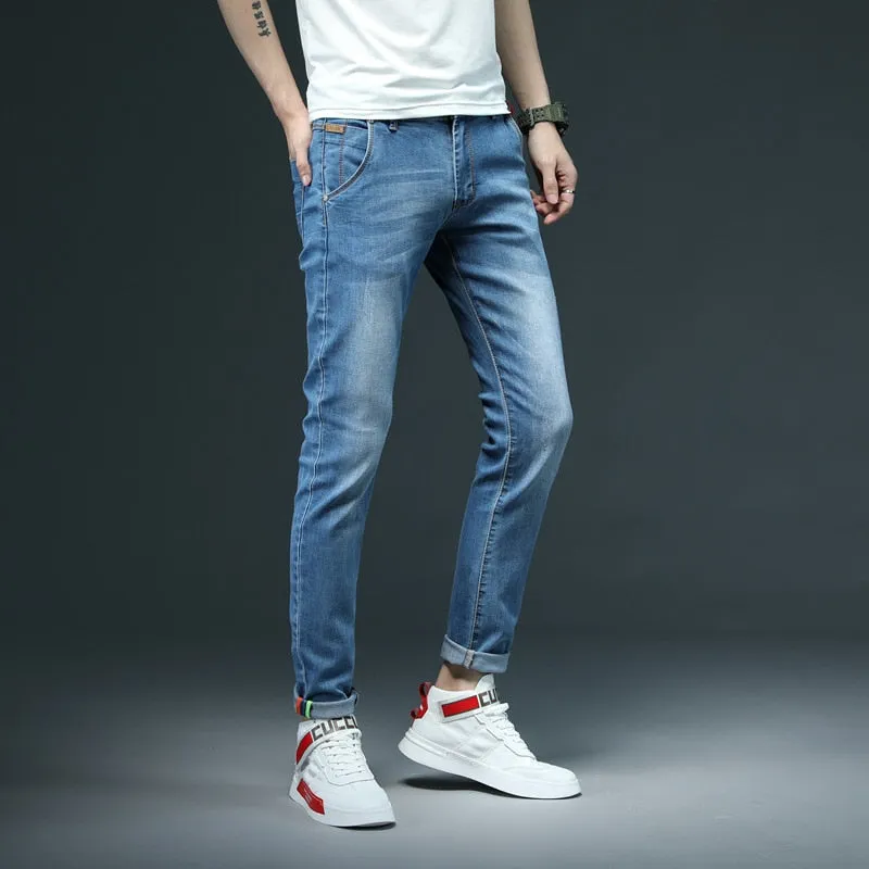 Men's Denim Jeans Solid Skinny Stretch Casual Slim Jeans - MJN0062