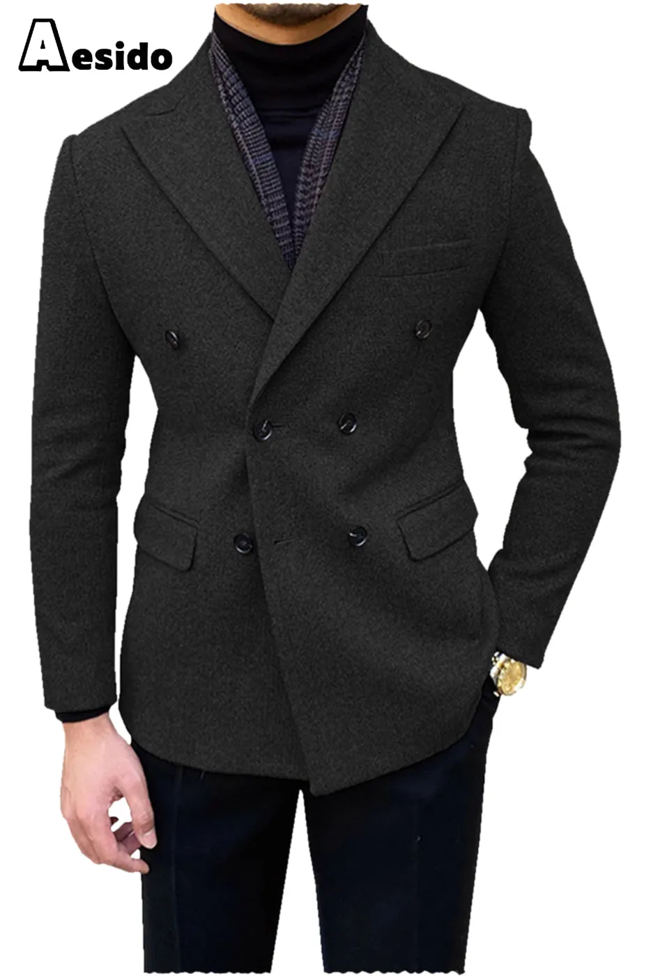 Men's Double Breasted Peak Lapel Blazer