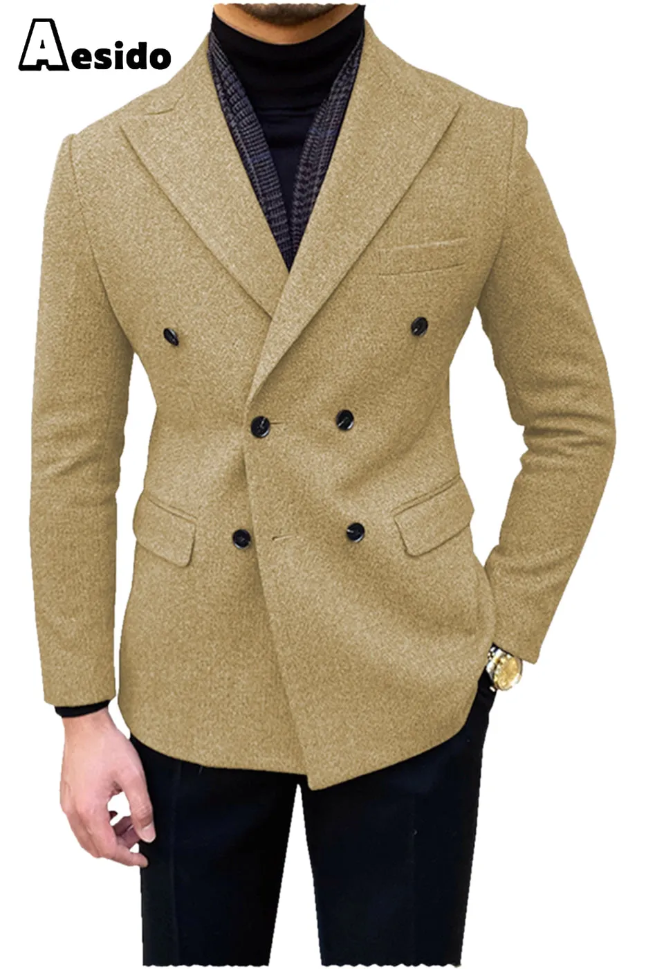 Men's Double Breasted Peak Lapel Blazer