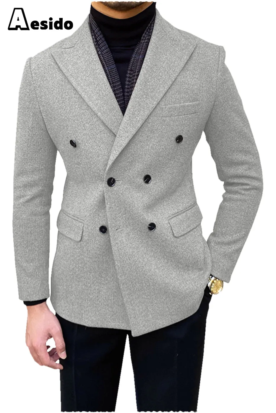 Men's Double Breasted Peak Lapel Blazer