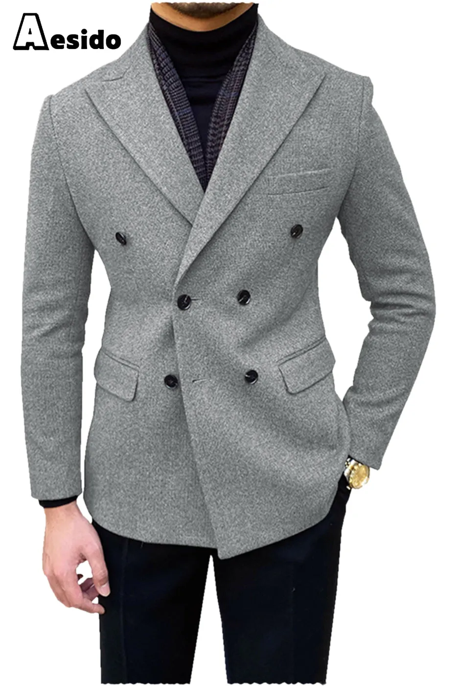 Men's Double Breasted Peak Lapel Blazer