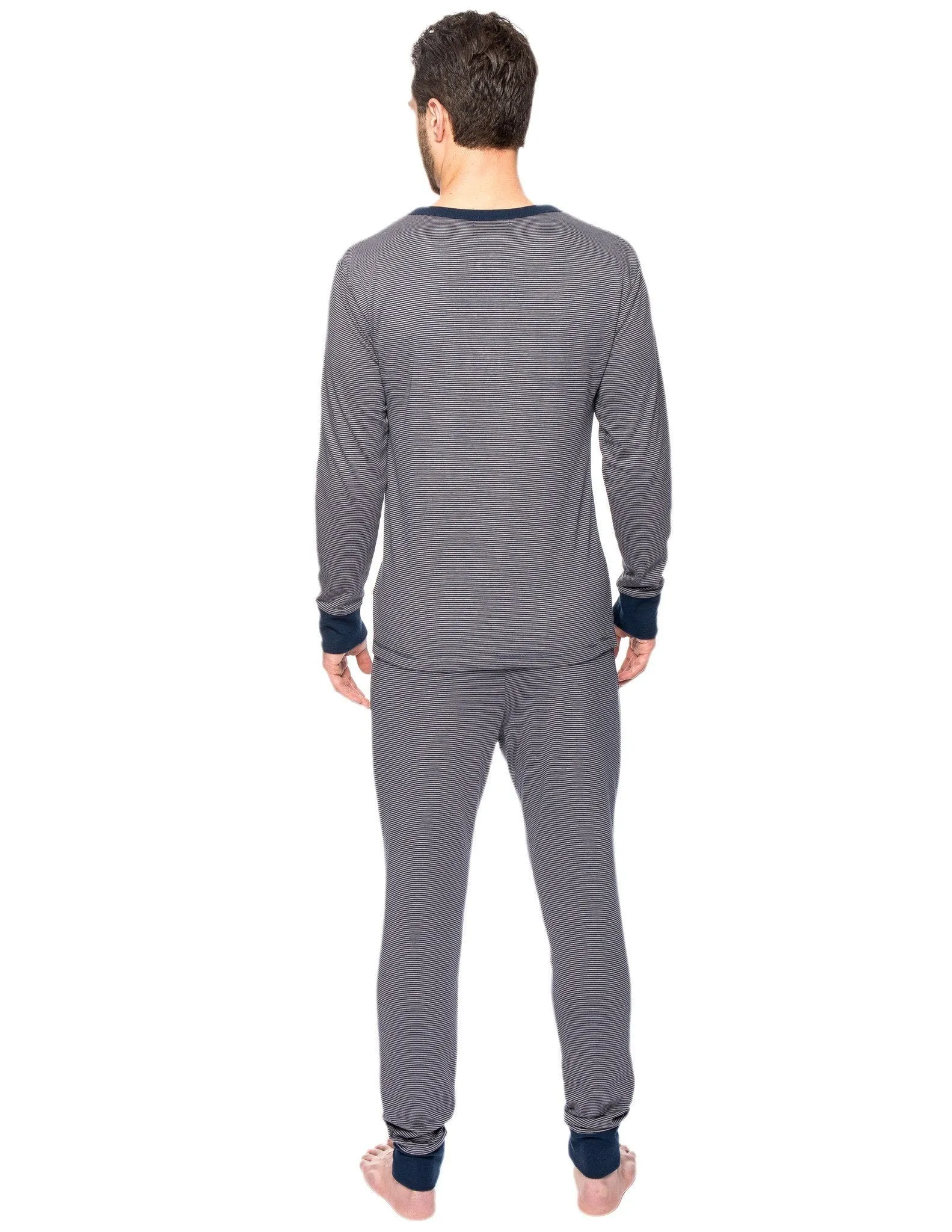 Men's Double Layer Thermal Sleep Set - Stripes Navy/Grey