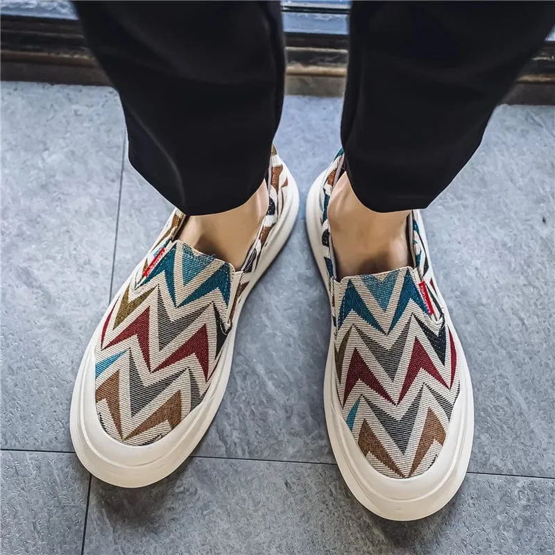 Men's Embroidered Canvas Slip-On Shoes: Summer Breathable Bohemian Style Casual Walking Shoes