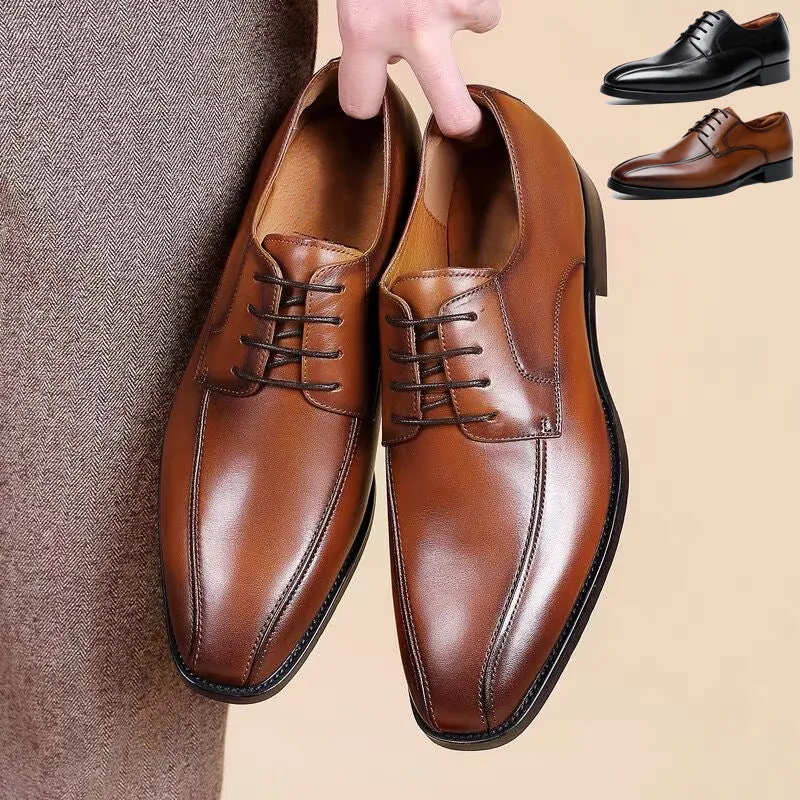 Men's Fashion Casual Brushed Square Toe Lace-Up Leather Shoes