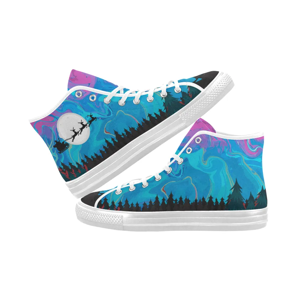 Men's Flying Santa Print Canvas High Top Shoes