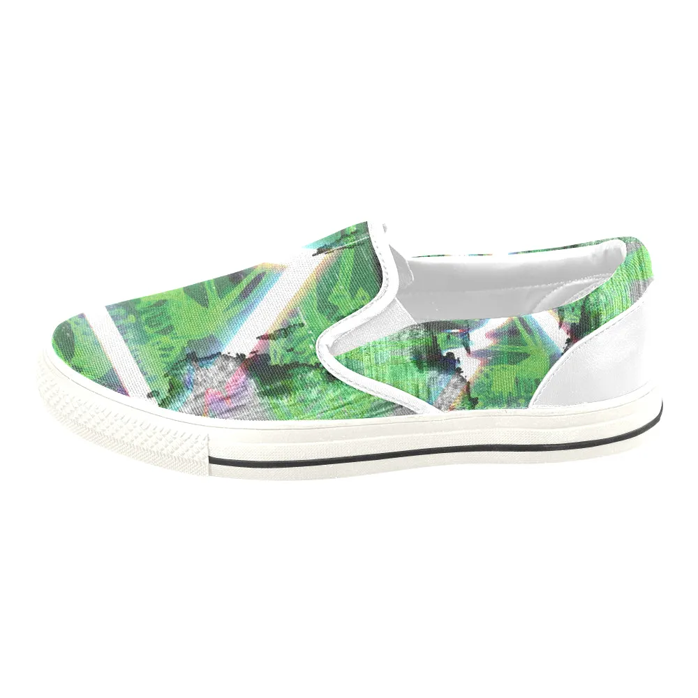 Men's Green Psychedelic Print Canvas Slip-on Shoes