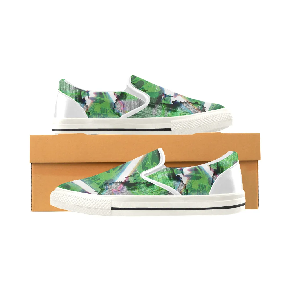 Men's Green Psychedelic Print Canvas Slip-on Shoes