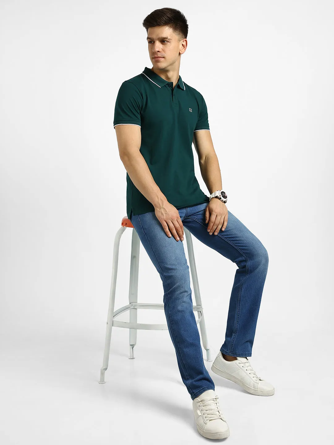 Men's Green Solid Slim Fit Half Sleeve Cotton Polo T-Shirt