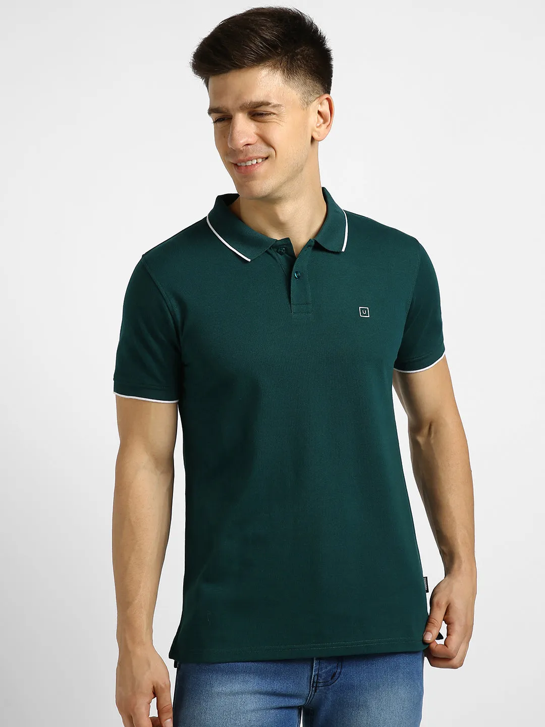 Men's Green Solid Slim Fit Half Sleeve Cotton Polo T-Shirt