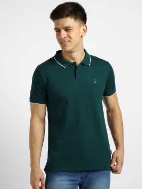 Men's Green Solid Slim Fit Half Sleeve Cotton Polo T-Shirt