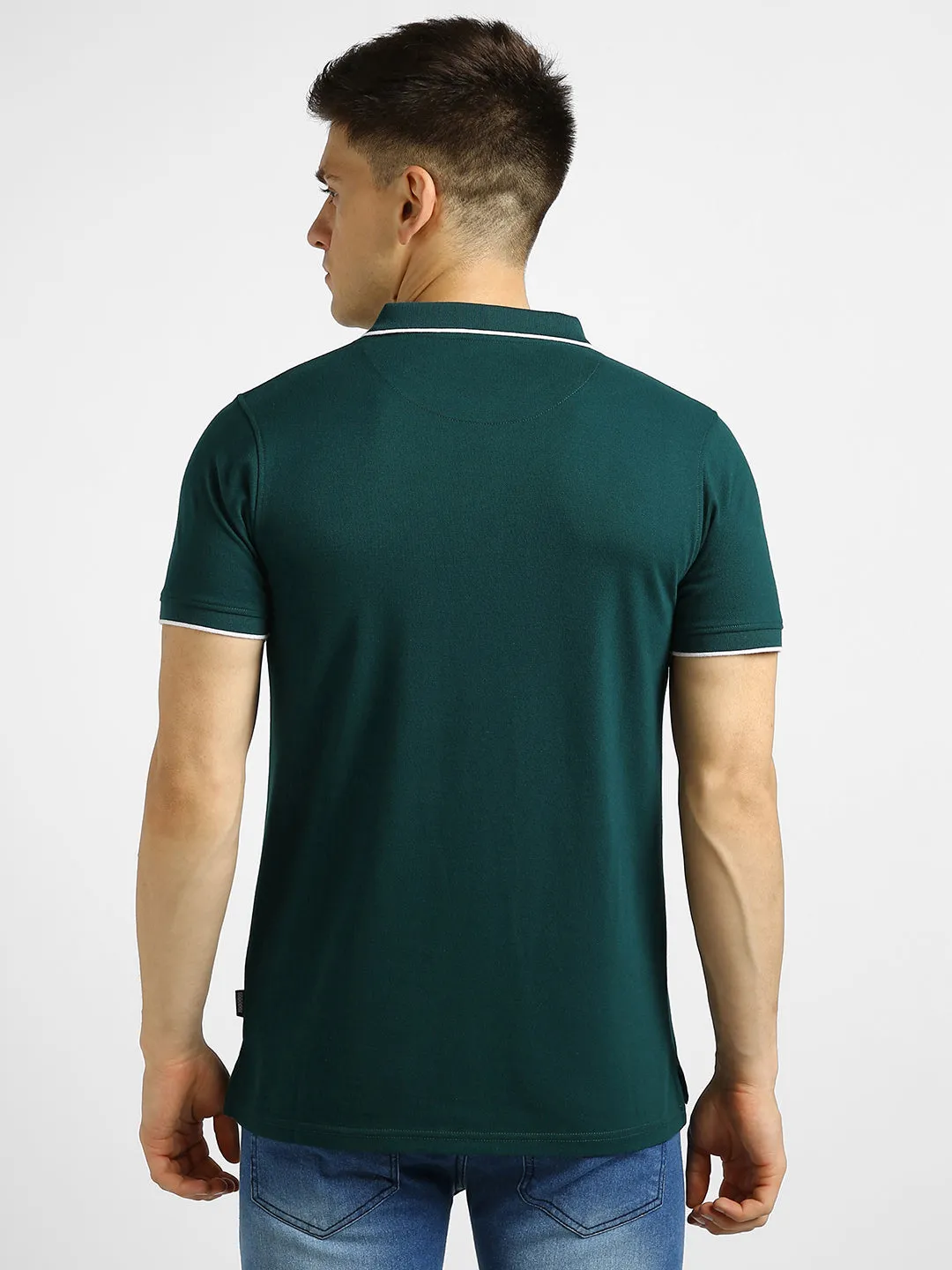 Men's Green Solid Slim Fit Half Sleeve Cotton Polo T-Shirt