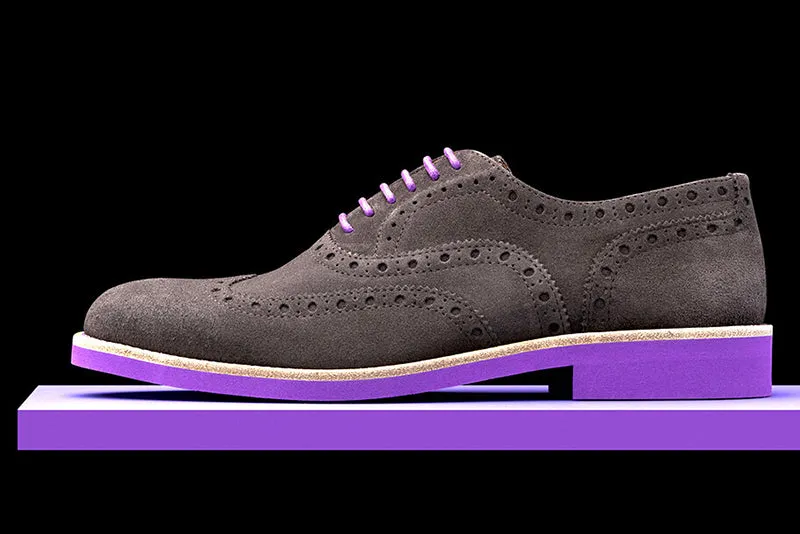 Mens Grey & Purple Suede Wingtip Dress Shoes - Size 8