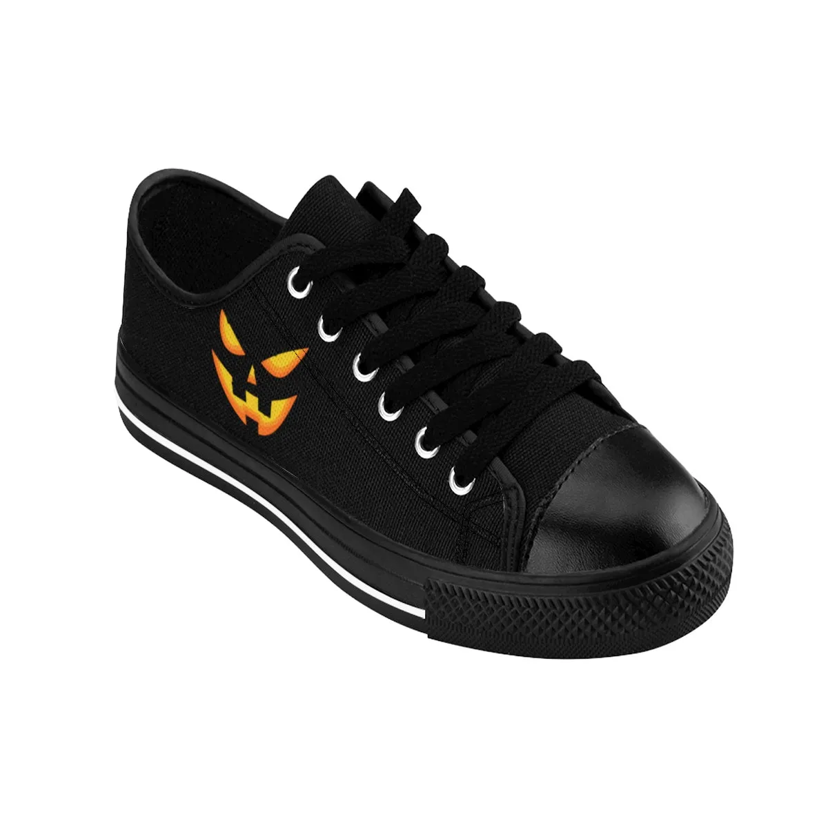 Men's Halloween Sneakers, Black Orange Pumpkin Face Low Top Party Shoes (US Size: 6-14)